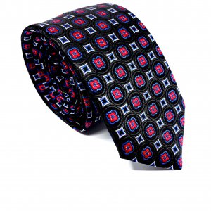 Elegancki Krawat Piotr Czarny Kwiaty