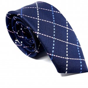 Elegancki Krawat Granatowy Kratka