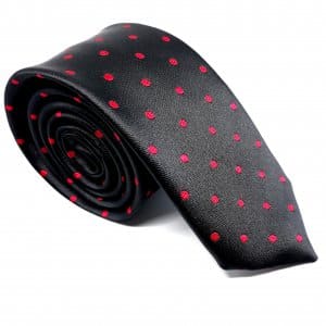 Elegancki Krawat Czarny w Czerwone Kropki