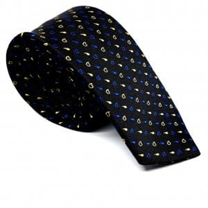 Elegancki Krawat Czarny w Żółto Niebieski Wzór