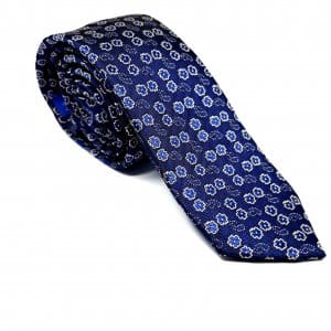 Elegancki Krawat Granatowy w Beżowe Kwiatki