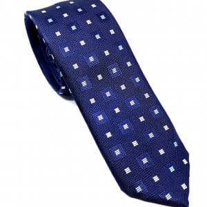 Elegancki Krawat Granatowy w Białe Kwadraty