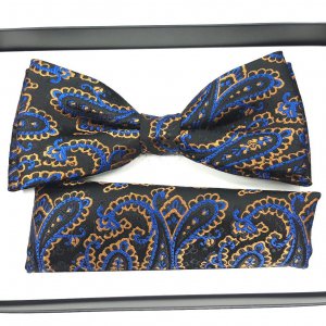 Mucha z poszetką szafirowo złota S