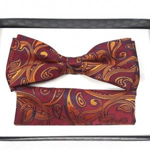 Mucha z poszetką bordowo pomarańczowa