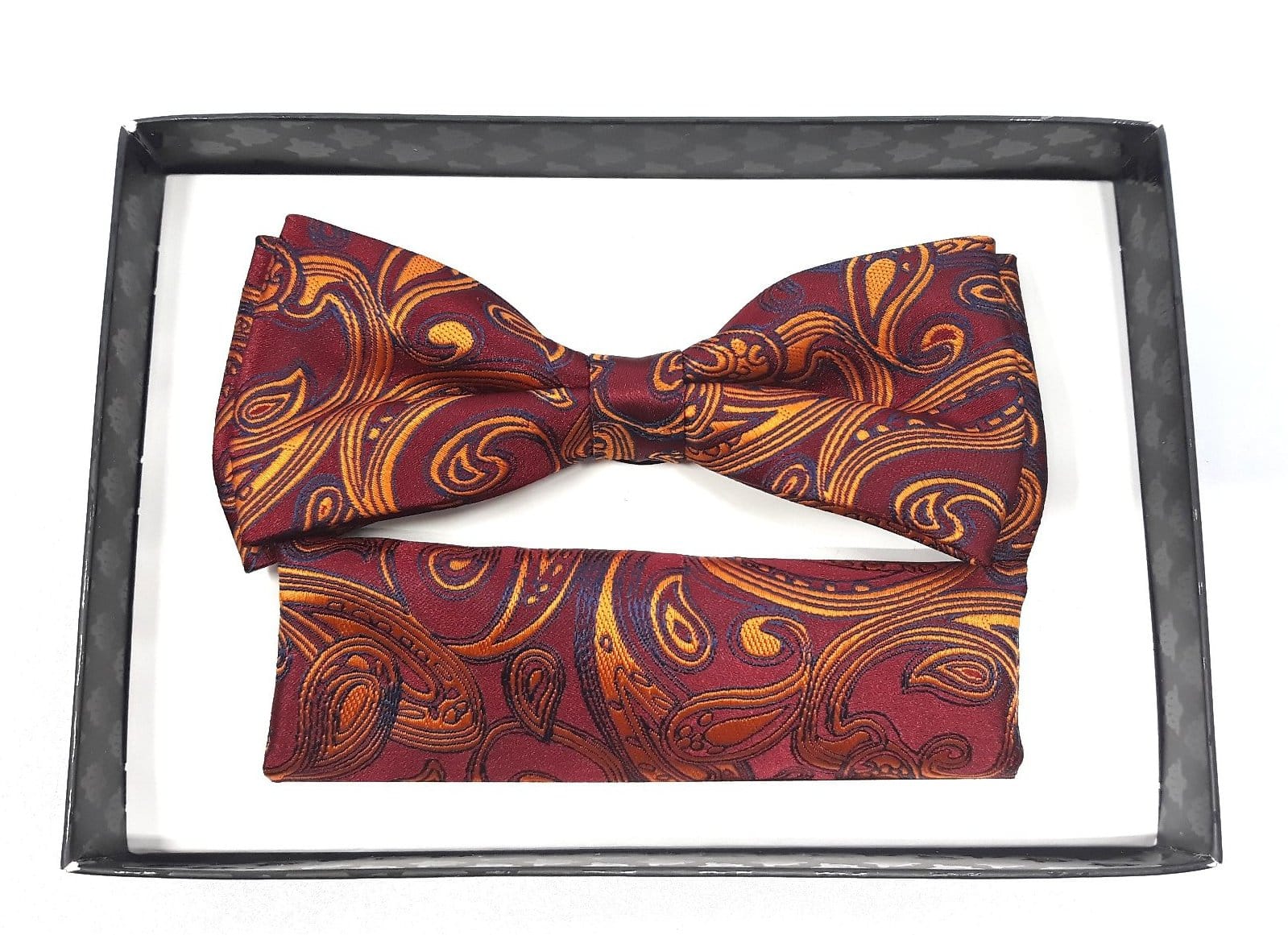 Mucha z poszetką bordowo pomarańczowa