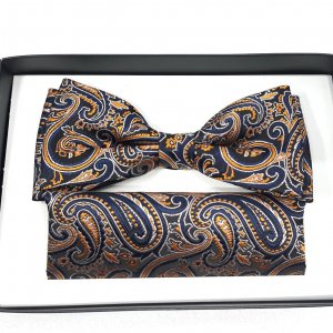 Mucha z poszetką granatowo pomarańczowa S