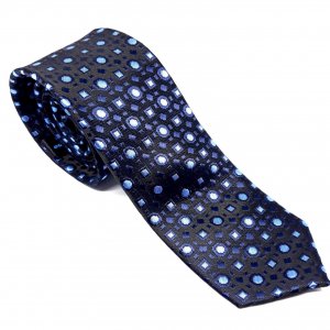 Elegancki Krawat Czarny Kółka i Kwadraty