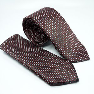 Elegancki Krawat z Poszetką Białe Cegiełki