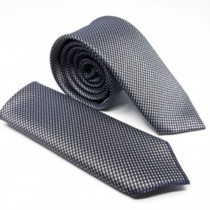 Elegancki Krawat z Poszetką Czarny Paski