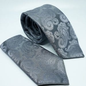 Dodatki Elegancki Krawat z Poszetką Popielaty Turecki Wzór