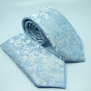 Dodatki Ślubny Krawat z Poszetką Szaro Niebieski