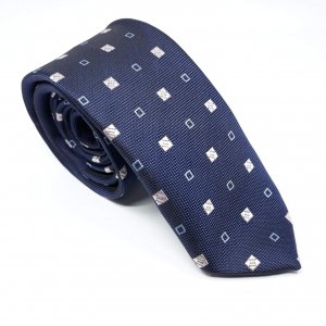 Elegancki Krawat Granatowy Kwadraciki