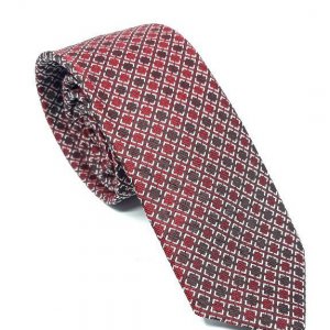 Elegancki Krawat Czerwono Bordowe Kwadraty