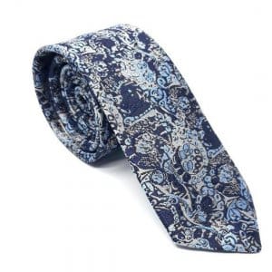 Elegancki Krawat Szary Granatowo Niebieski Wzór