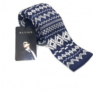 Krawat Knit Biało Szary Wzór