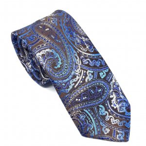 Elegancki Krawat Piotr Brązowo Niebieski