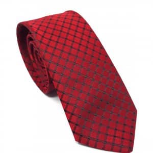 Elegancki Krawat Czerwony w Czarną Kratkę