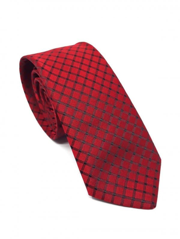 Dodatki Elegancki Krawat Czerwony w Czarną Kratkę