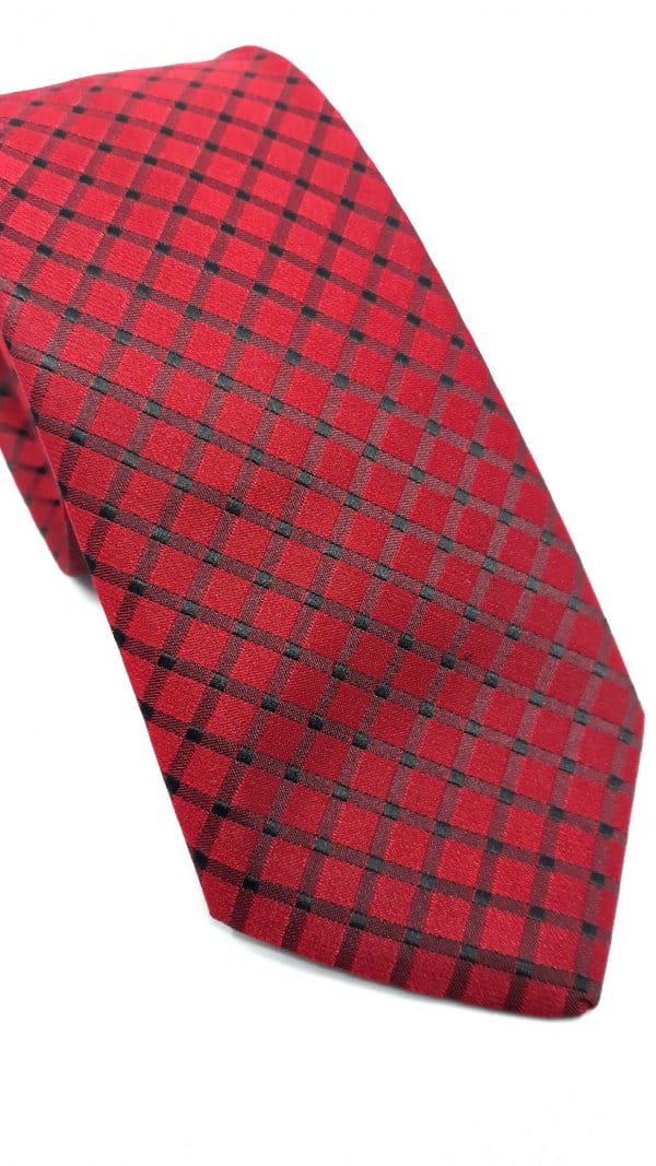 Dodatki Elegancki Krawat Czerwony w Czarną Kratkę