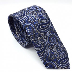 Elegancki Krawat Czarny Granatowo Biały Wzór