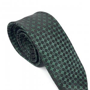 Elegancki Krawat Czarno Zielony Krzyżyki