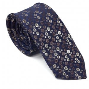 Elegancki Krawat Granatowy Kwiatki