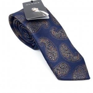 Elegancki Krawat Granatowy Złoty Wzór