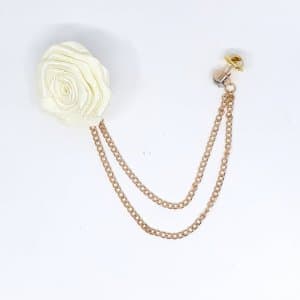 Pin Przypinka Kwiatek Ecru Łańcuszek cyrkonia