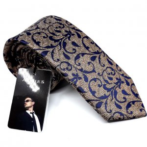 Elegancki Krawat Alties Brązowy Granatowy Wzór