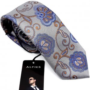 Elegancki Krawat Brązowo Niebieski Wzór