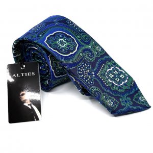 Elegancki Krawat Zielono Granatowy Wzór