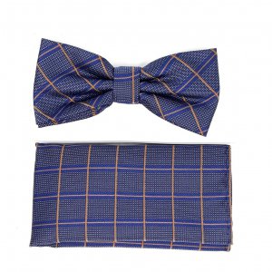 Mucha z Poszetką Granat Krata Brązowa