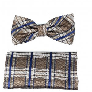 Mucha z Poszetką Brąz Granat Krata