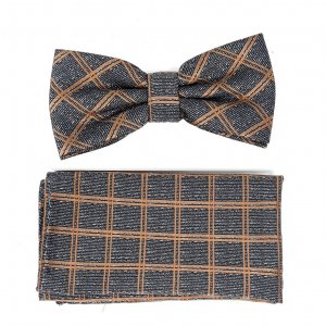 Mucha z Poszetką Grafit Brązowa Krata