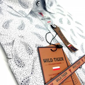 KOSZULE KRÓTKI RĘKAW Koszula Wild Tiger Biała Wzór Turecki