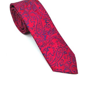 Elegancki Krawat Czerwony Szafirowy Wzór