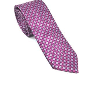 Elegancki Krawat Fioletowy Różowo Białe Kwiatki