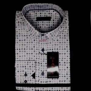 Koszula Męska Biała Czarne Kwadraty