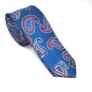 Elegancki Krawat Niebieski Turecki Czerwony Wzór