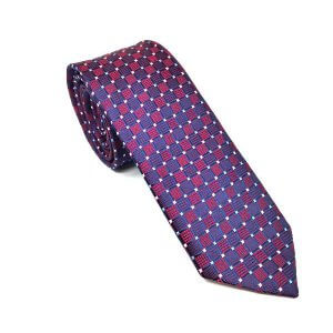 Elegancki Krawat Granatowy Bordowa Kratka