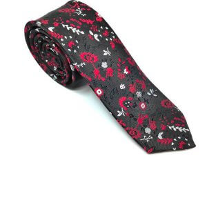 Elegancki Krawat Czarny Kwiatki