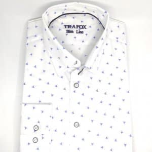 Koszule długi rękaw Koszula Trafox Biała Niebieski wzorek