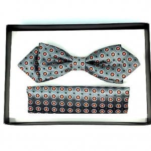 Mucha z Poszetką Szara Pomarańczowe Kropki