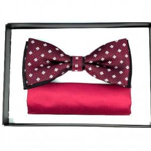 Mucha z Poszetką Bordowa Białe Płotki