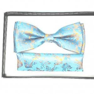 Mucha z Poszetką Jasno Niebieska Pomarańczowy Wzorek