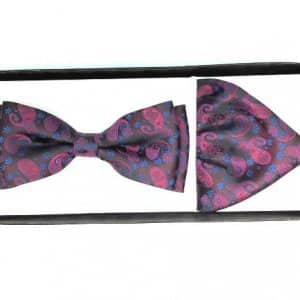 Mucha z Poszetką Niebiesko Bordowa Wzór Turecki