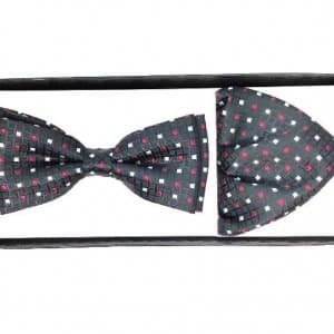 Mucha z Poszetką Czarna Czerwono Biały Wzór