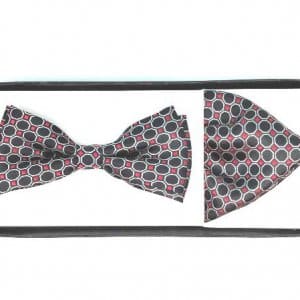 Mucha z Poszetką Czarno Czerwona Kółka Kwadraciki