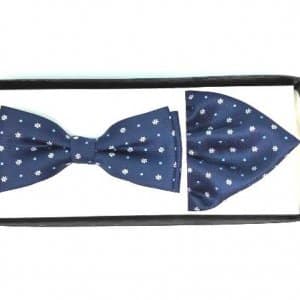 Mucha z Poszetką Granatowa Białe Kwiatki