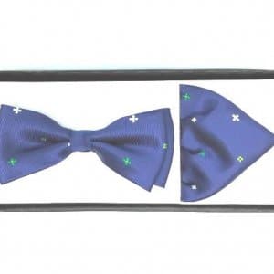 Mucha z Poszetką Granatowa Biało Zielony Wzorek